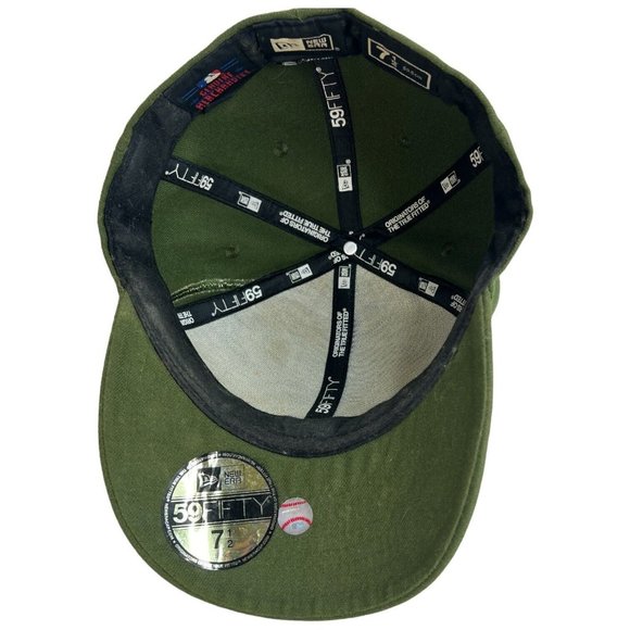 59FIFTY New York Yankees New Era Baseball Hat Fitted 7 1/2 Army Green Orange Log - Picture 8 of 8